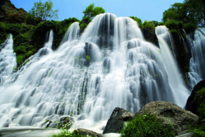 Armenië, rivier-, Shaki, stenen, stroom, de bosjes, De Shaki-waterval, waterval