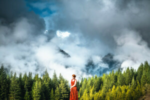 wolken, Woud, meisje, Lizzy Gadd, de lucht