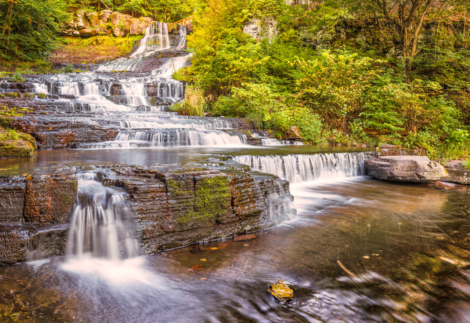 autumn, river, trees, waterfall, rocks, cascade