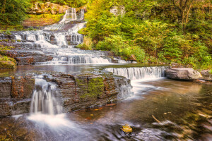 l'automne, Cascade, rivière, rochers, des arbres, cascade