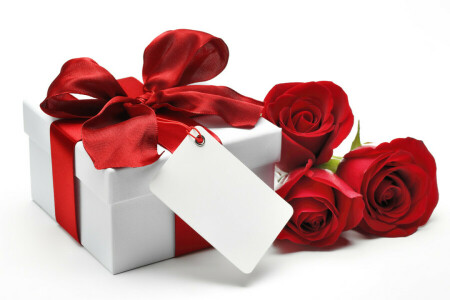 Geschenk, Herz, Liebe, romantisch, Rosen, Valentinstag