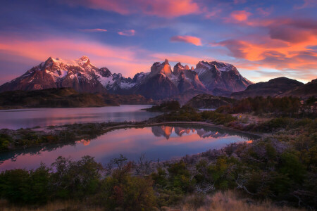 mraky, jazero, Patagonia, Južná Amerika, pohoria Andy, obloha