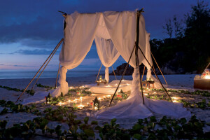 plage, bougies, pique-nique à la lumière, romance, le soir, L'océan