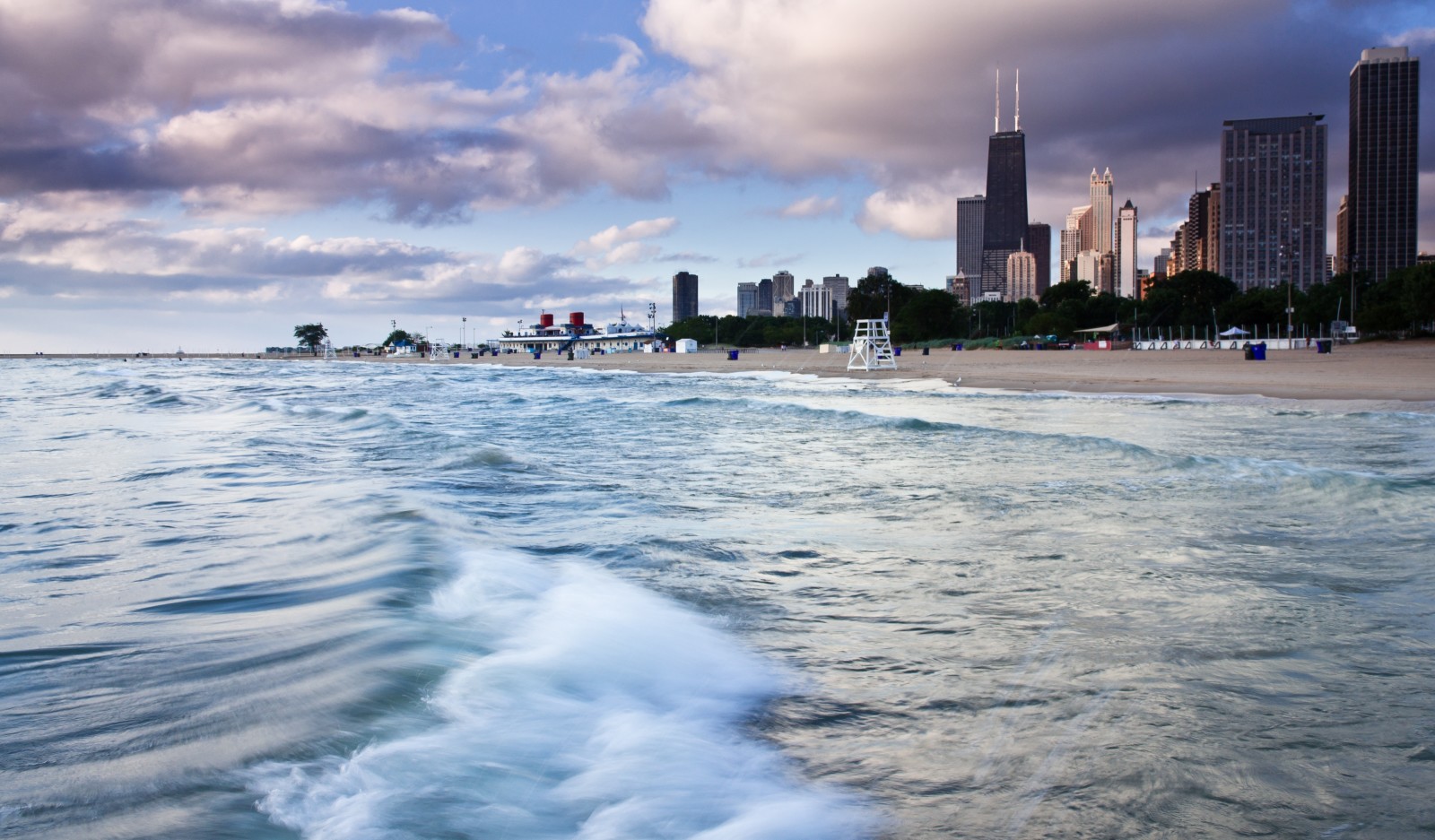 kust, wolkenkrabbers, strand, water, Verenigde Staten van Amerika, zand, Chicago, Amerika