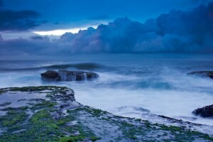 clouds, stone, storm, The ocean, the sky