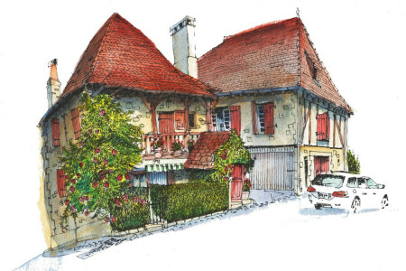 car, figure, France, Gagnac-Sur-Cere, house, paint, the city