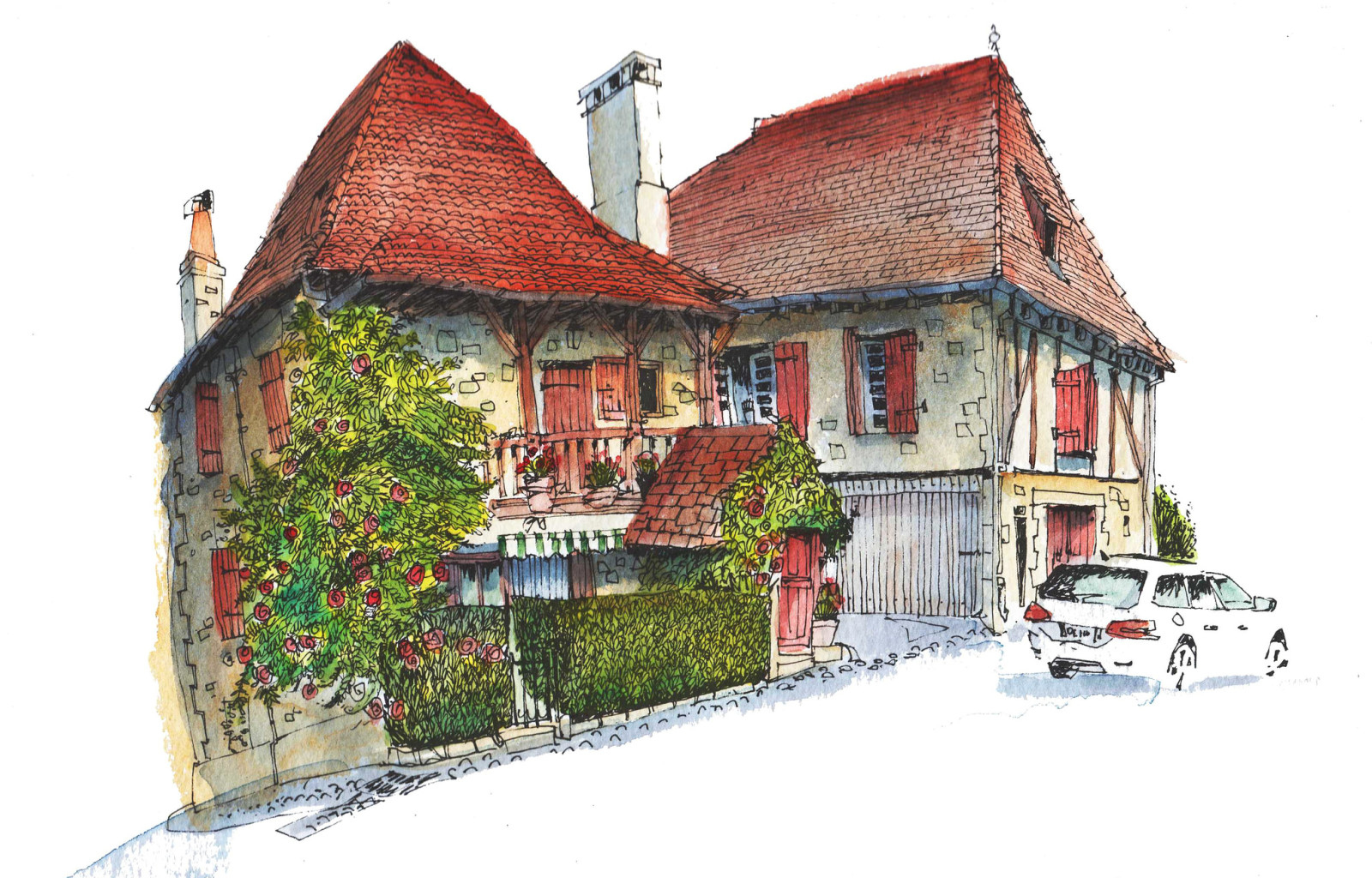 la città, Casa, auto, Francia, figura, dipingere, Gagnac-sur-Cere