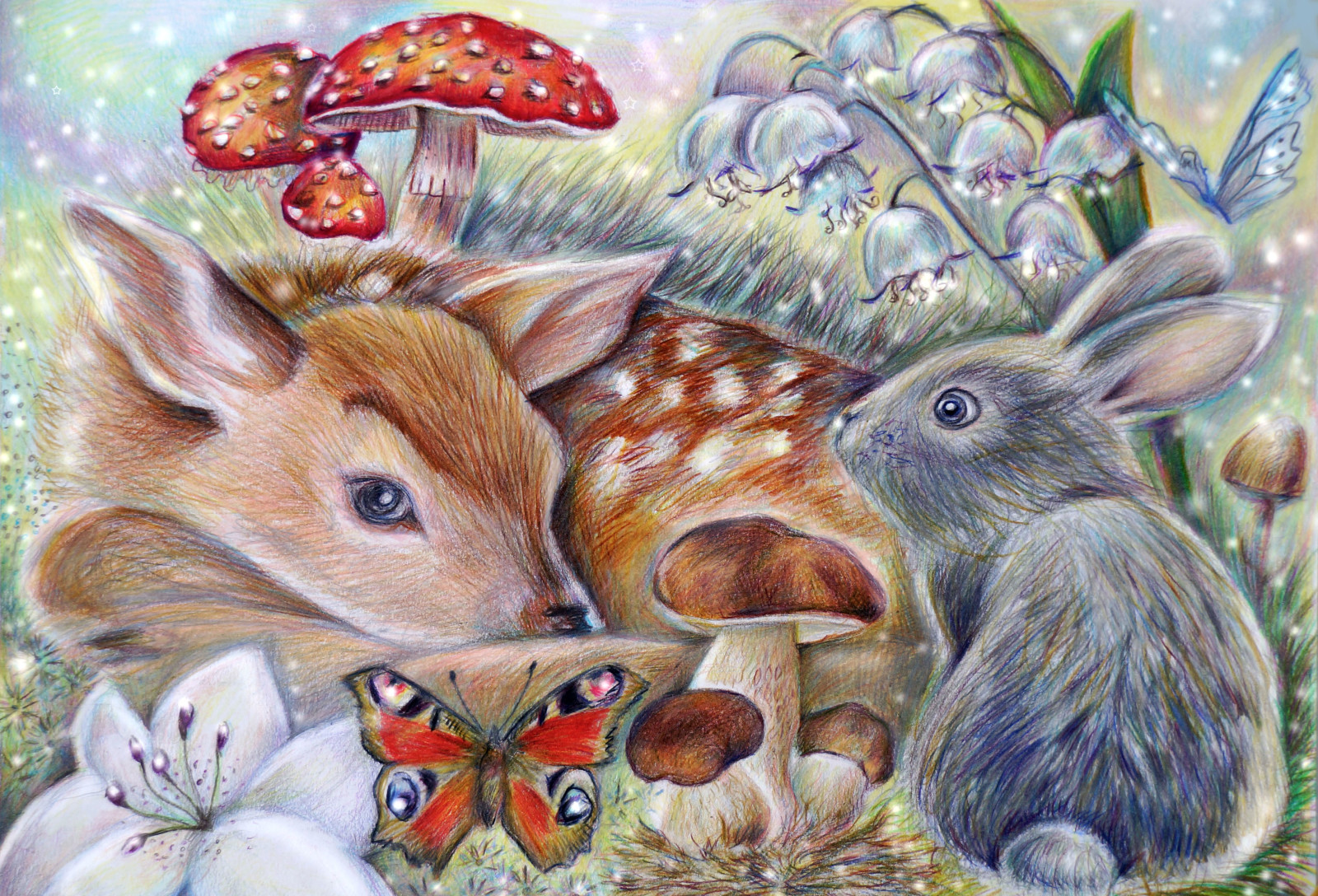 SOMMERFUGL, kunst, champignon, kanin, bambi, Thumper