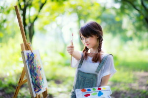 asian, girl, mood, paint