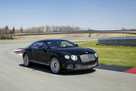 auto, Bentley, negro, Continental, cupé, día, En movimiento, Máquina