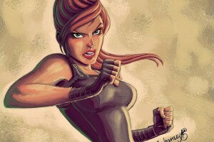 rabbia, arte, ragazza, Lara Croft, Guarda, il gioco