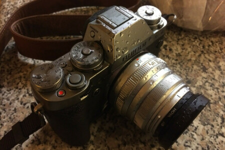 camera, camera draagband, druppels, Fujifilm, lens