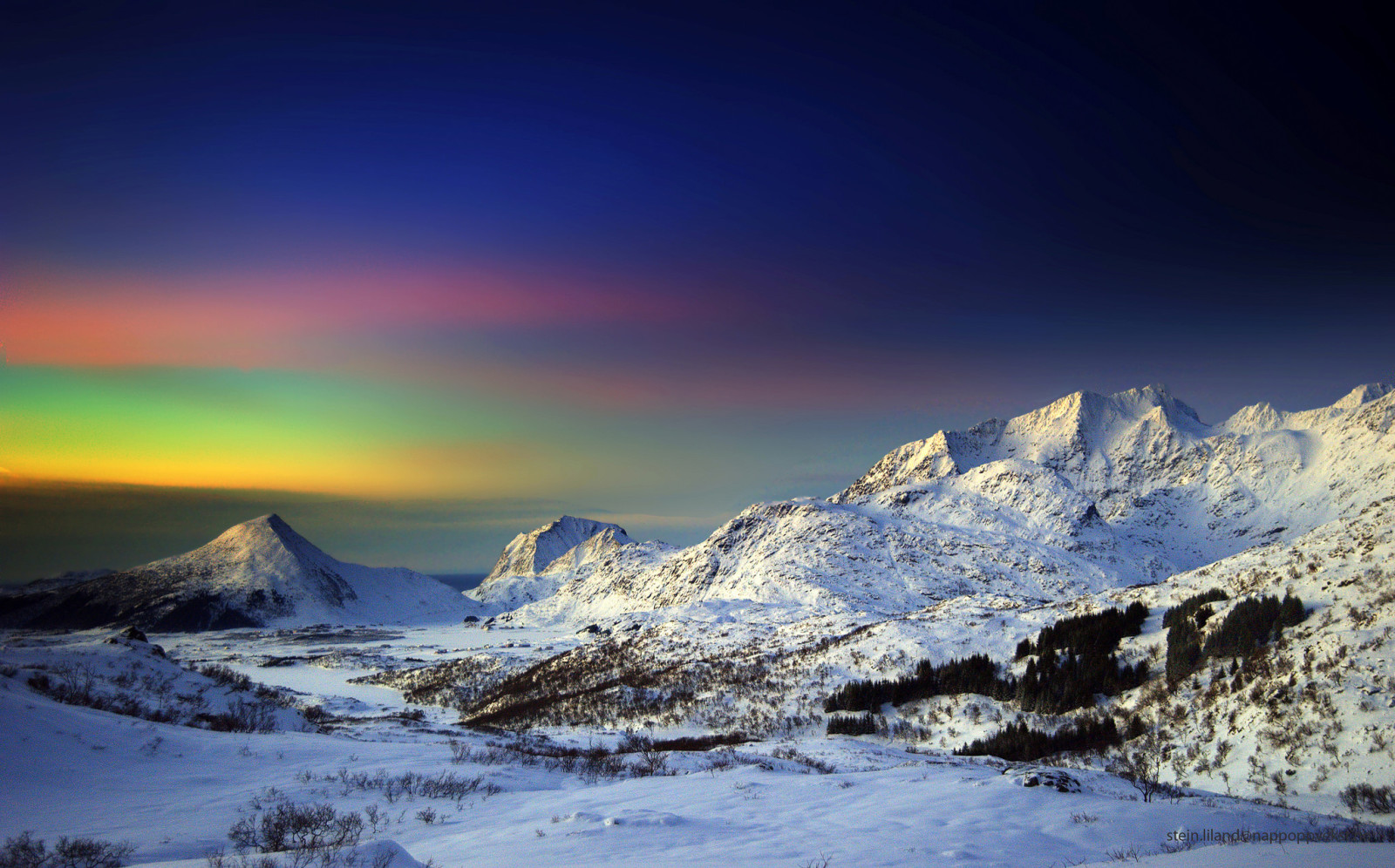 snö, himmelen, vinter-, bergen, Norrsken