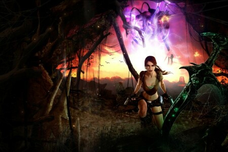 Excalibur, girl, Lara Croft, Legend, sword, Tomb Raider