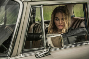 auto, blonde, girl, Jacob Mrozek, mirror, model, salon, window