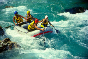 bateau, extrême, pour, casque, Montagne, pagayer, rafting, rivière