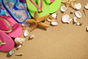 mask, sand, sea, shell, slates, starfish