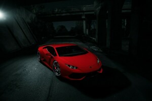 kleur, donker, Voorkant, Huracan, Lamborghini, LP610-4, nacht, rood