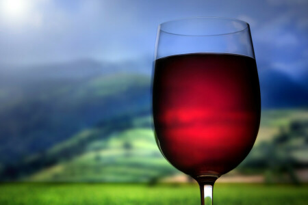 boisson, verre, collines, rouge, du vin