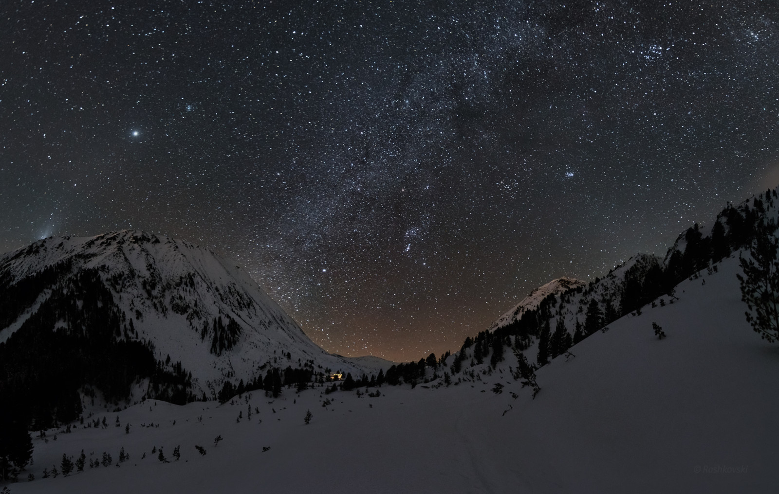 neige, Le ciel, hiver, nuit, montagnes, étoiles, la voie Lactée