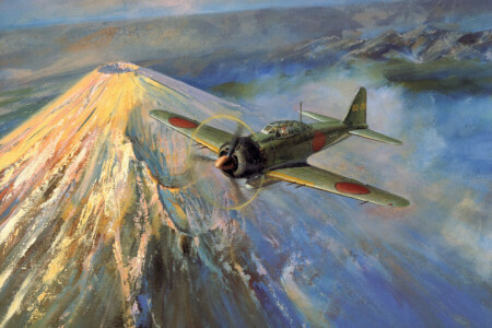 a6m, peinture d'art, Guerre, ww2, Zéro