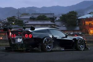 black, by Khyzyl Saleem, car, Corvette, future, Race, tuning