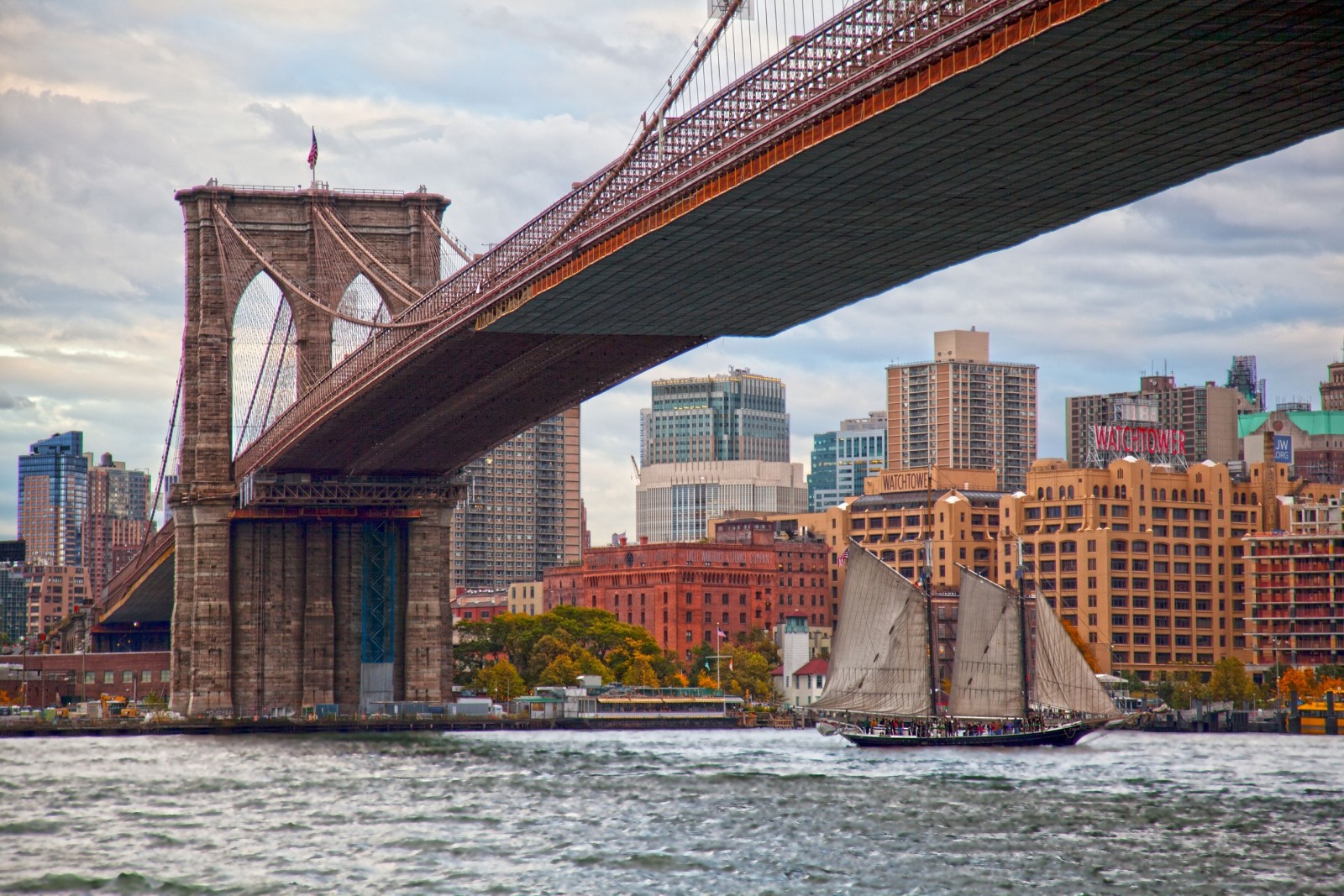 Pont, bâtiment, voilier, New York, Manhattan, La ville de New York, Détroit, Le pont de Brooklyn