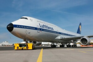 800, flygplats, B-747, Boeing, Lufthansa, retro, himmelen