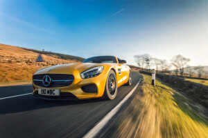 2015, AMG, C190, GT S, Mercedes, UK-spec, giallo