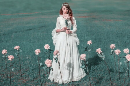 flowers, girl, pose