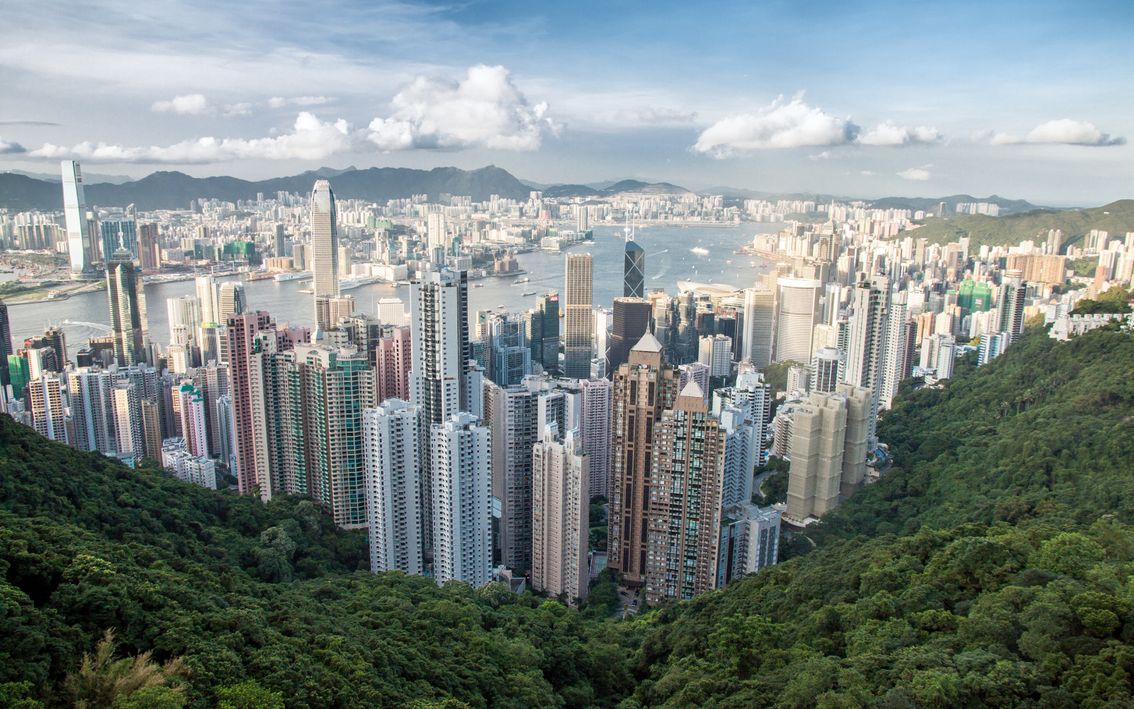 a cidade, Montanha, arranha-céus, panorama, Hong Kong