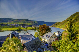 Beilstein, Germania, casa, montagne, fiume, cittadina