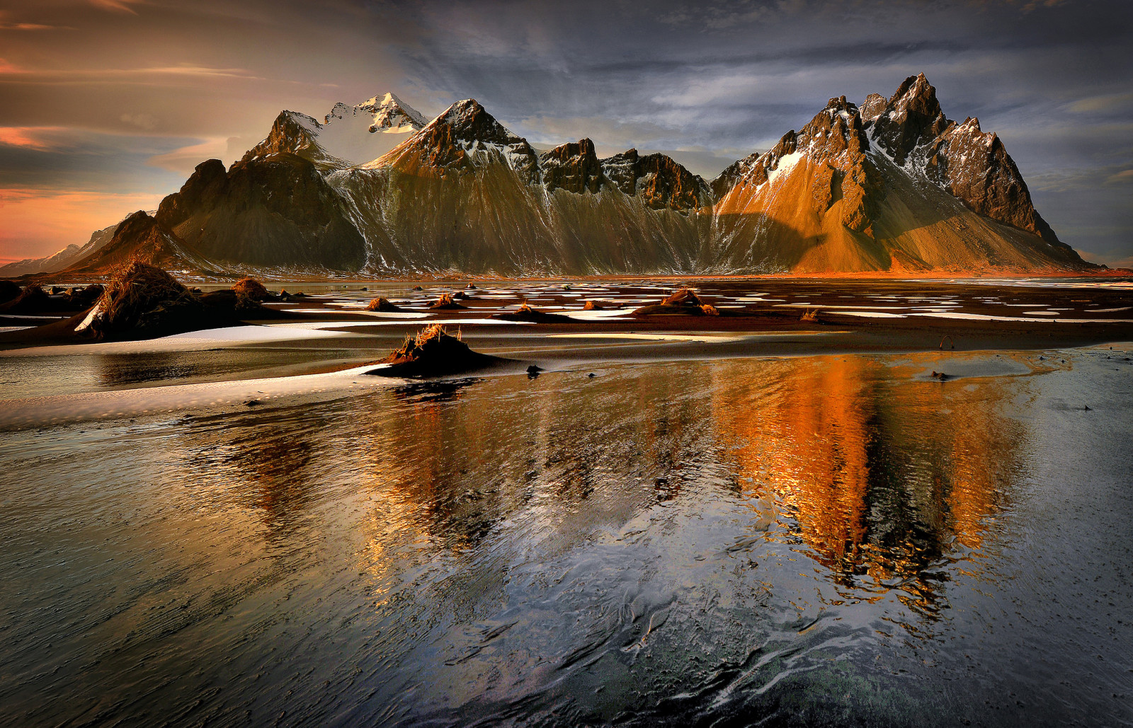 nature, lake, sunset, reflection, mountains