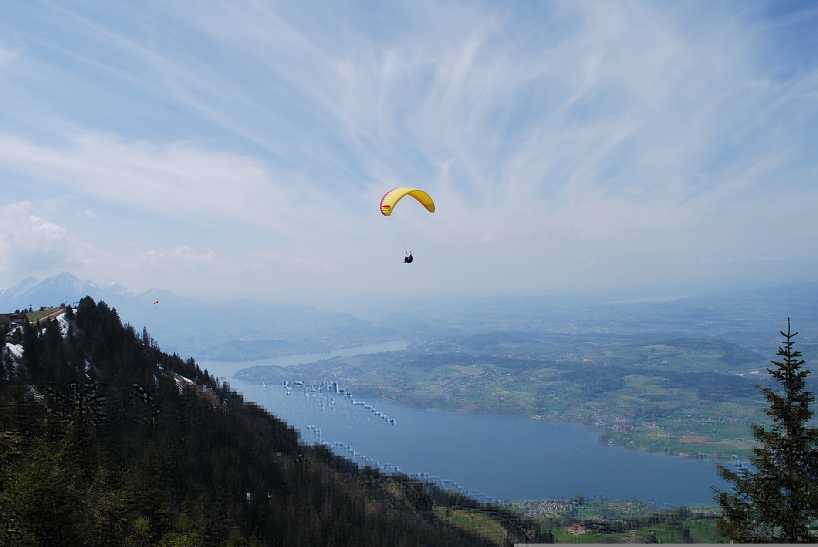 rivière, Suisse, montagnes, panorama, Parapente, plaine