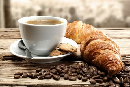 des biscuits, café, grains de café, biscuits, des croissants, croissance