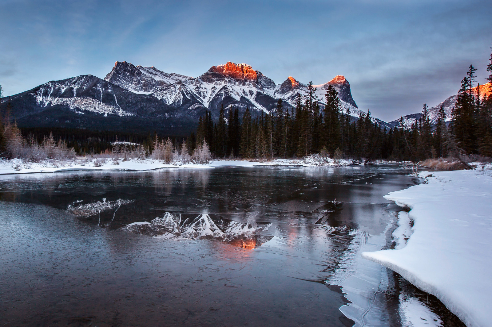 nieve, ligero, río, Montaña, hielo, invierno, Canadá, Albert