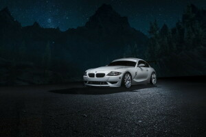 bmw Z4M, araba, dağlar, gece, beyaz