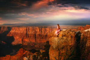 canyon, robe, fille, la taille, TJ Drysdale, vue