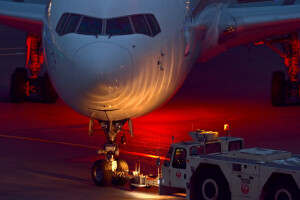 Airbus, letiště, noc, letadlo