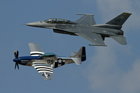 F-16, Fighters, Fighting Falcon, flight, Mustang, P-51