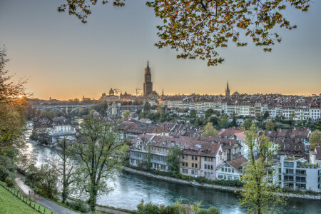 Bern, bina, panorama, nehir, İsviçre