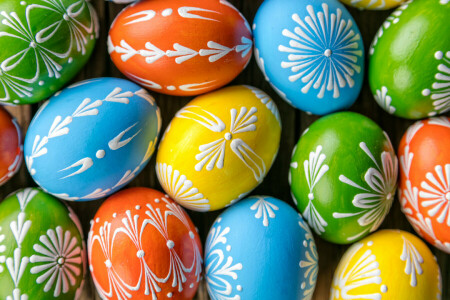 colorful, Easter, eggs, happy, holiday, spring, wood