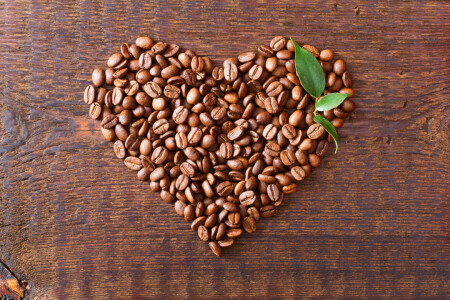 café, grano, corazón, amor