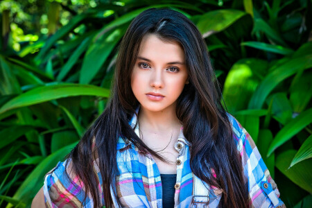 background, face, hair, lips, look, portrait, shirt