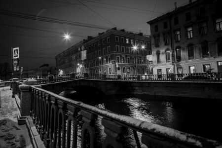 Pont, des ponts, centre, Fonds, maison, lumières, Neva, vieux