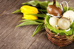 decoration, Easter, eggs, flowers, happy, spring, tulips