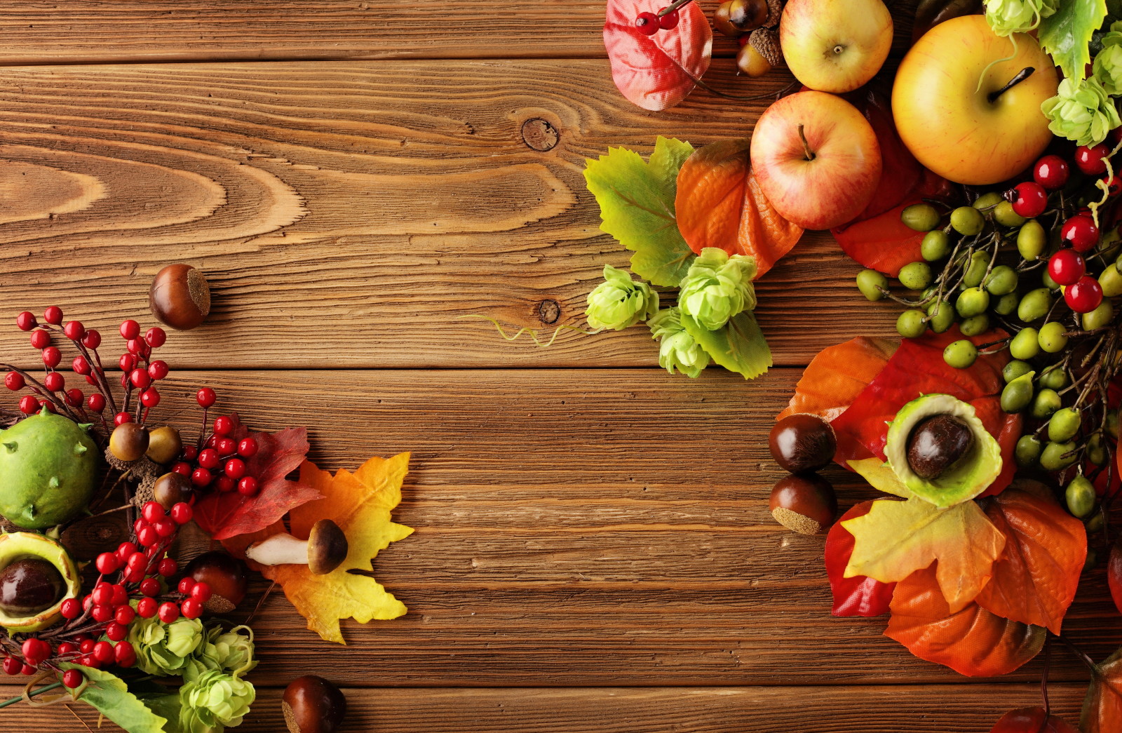 autumn, Still life, leaves, berries, apples, harvest, fruit