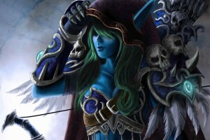 Setas; flechas, arte, arco, Duende, de capuz, crânio, Sylvanas, Windrunner