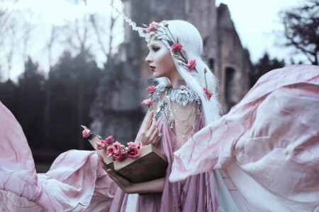 Bella Kotak, book, decoration, flowers, girl, Sweet blush of rose