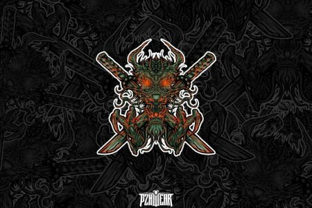 dragon, fire, Forever young, minimalism, PZH, PZHWEAR, sticker #1, swords